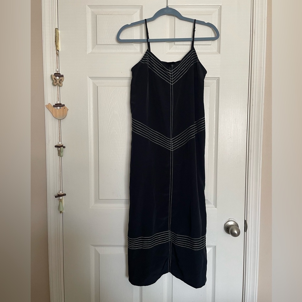 Mossimo Strap Elegant Black Midi Dress with White Seam Accents NWT size small